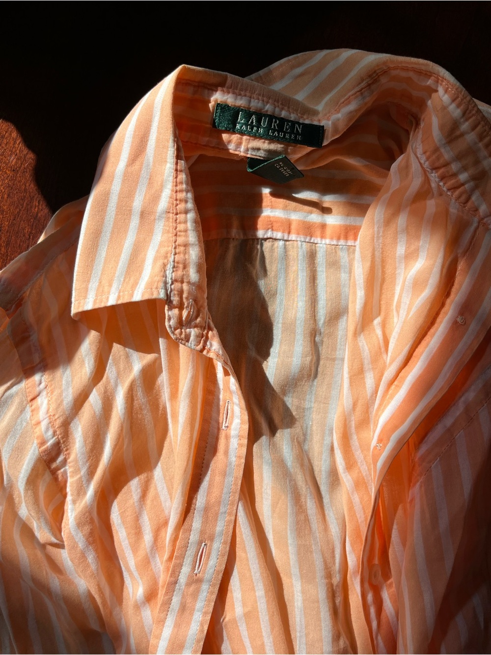 Ralph Lauren Orange and White Striped Casual Button-Down Shirt